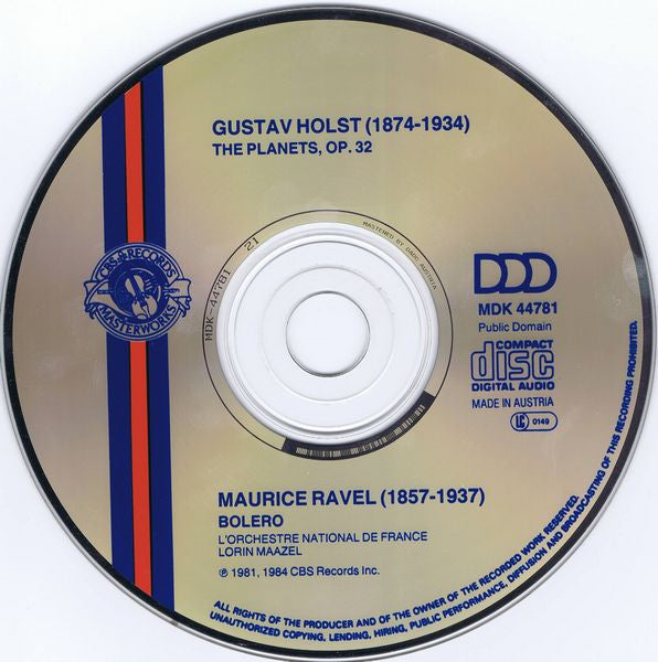 Gustav Holst : Maurice Ravel : Orchestre National De France, Lorin Maazel : The Planets · Boléro (CD, RE)