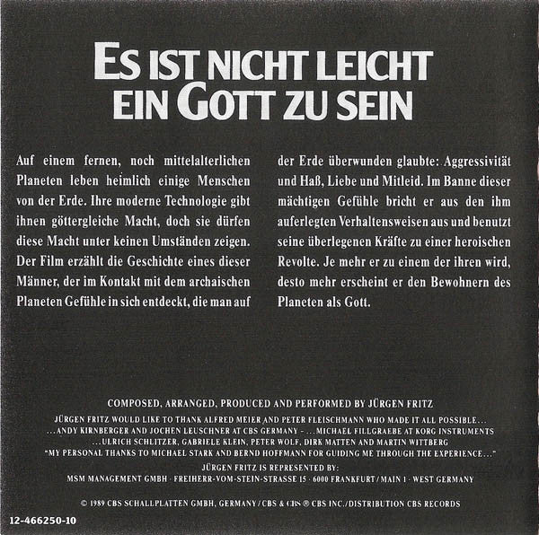 Jürgen Fritz : Es Ist Nicht Leicht Ein Gott Zu Sein (CD, Album)