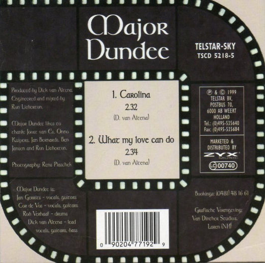 The Major Dundee Band : Carolina / What My Love Can Do (CD, Single)