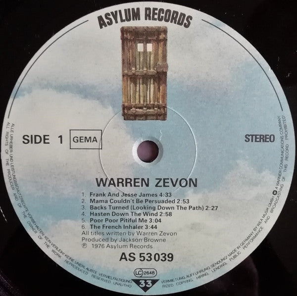 Warren Zevon : Warren Zevon (LP, Album, RE)