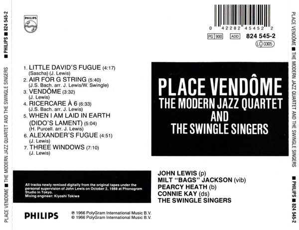 Les Swingle Singers With The Modern Jazz Quartet : Place Vendôme (CD, Album, RE)