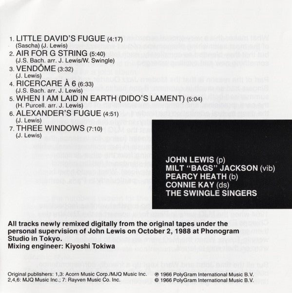 Les Swingle Singers With The Modern Jazz Quartet : Place Vendôme (CD, Album, RE)