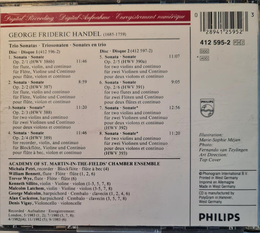 Georg Friedrich Händel - Academy Of St. Martin-in-the-Fields Chamber Ensemble : Trio Sonatas Op. 2 (2xCD, Album)