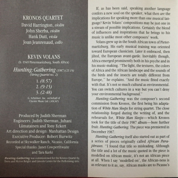 Kronos Quartet - Kevin Volans : Hunting: Gathering (CD, Album)