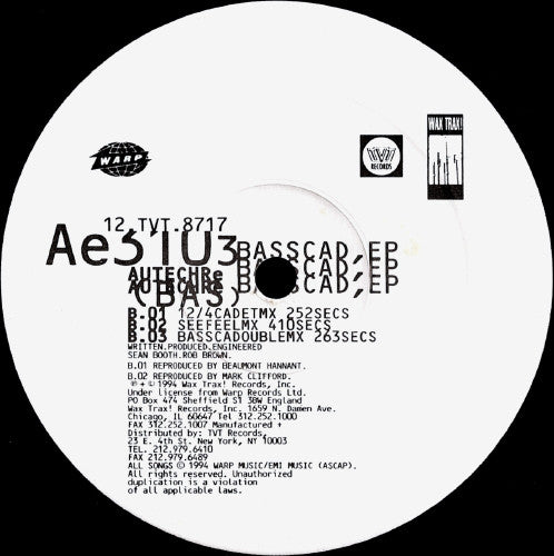 Autechre : Basscad,EP (Basscadetmxs.3A) (12", EP)