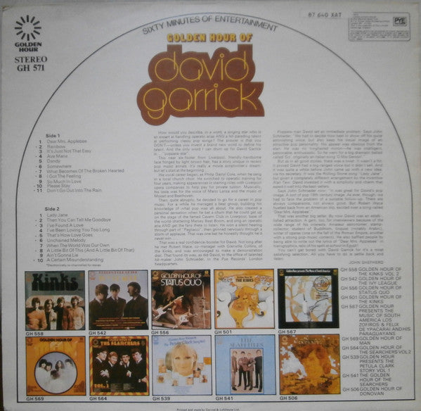 David Garrick : Golden Hour Of David Garrick (LP, Comp)