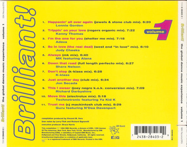 Various : Brilliant! The Global Dance Music Experience Volume 1 (CD, Comp)