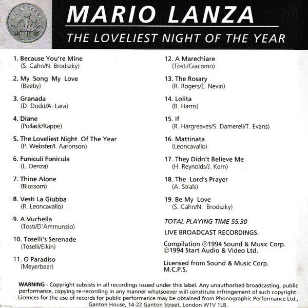Mario Lanza : The Loveliest Night Of The Year (CD, Comp)