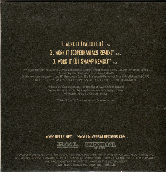 Nelly Feat. Justin Timberlake : Work It (CD, Maxi, Promo, Car)