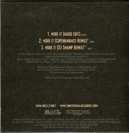Nelly Feat. Justin Timberlake : Work It (CD, Maxi, Promo, Car)