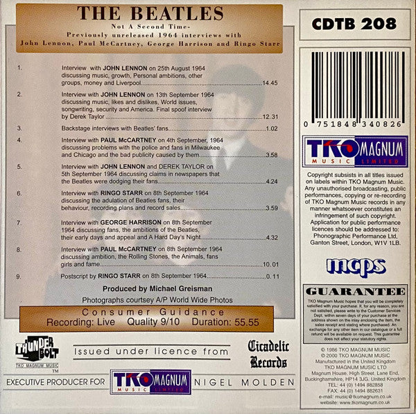 The Beatles : The Beatles - Not A Second Time (CD, Album, Liv)