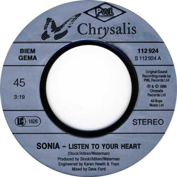 Sonia : Listen To Your Heart (7", Single)
