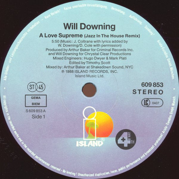 Will Downing : A Love Supreme (Jazz In The House Mix) (12", Maxi)