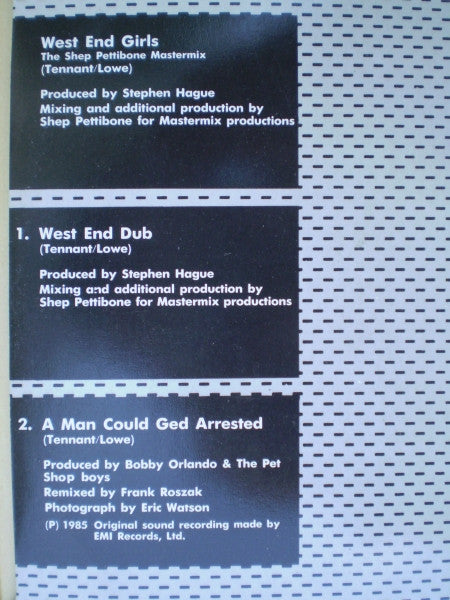 Pet Shop Boys : West End Girls (The Shep Pettibone Mastermix) (12", Maxi)