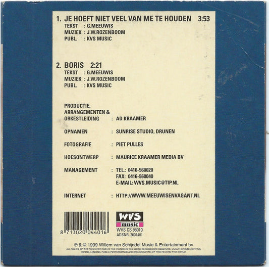 Guus Meeuwis & Vagant : Je Hoeft Niet Veel Van Me Te Houden (CD, Single)