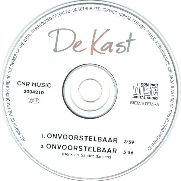 De Kast : Onvoorstelbaar (CD, Single)