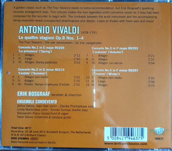 Antonio Vivaldi, Erik Bosgraaf, Ensemble Cordevento : The Four Seasons - Die Vier Jahreszeiten (CD, Album)