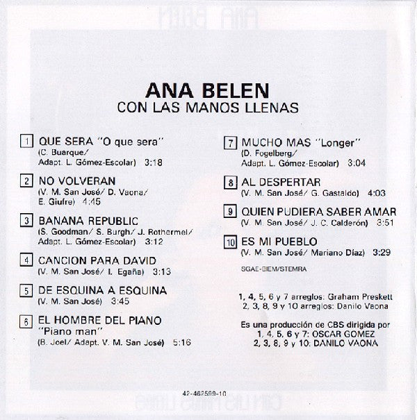 Ana Belén : Con Las Manos Llenas (CD, Album, RE)