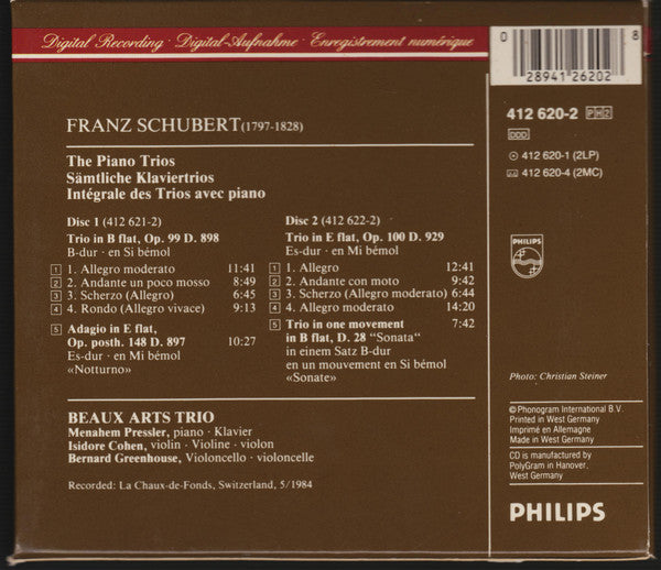 Franz Schubert, Beaux Arts Trio : The Piano Trios = Sämtliche Klaviertrios (2xCD, RE)