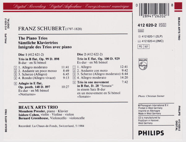 Franz Schubert, Beaux Arts Trio : The Piano Trios = Sämtliche Klaviertrios (2xCD, RE)