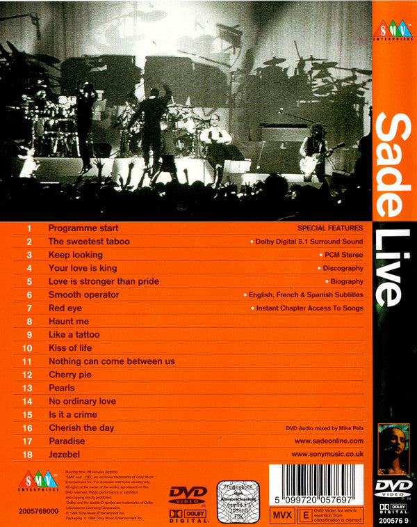 Sade : Live (DVD-V, PAL, Zon)