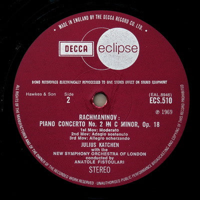 Pyotr Ilyich Tchaikovsky / Sergei Vasilyevich Rachmaninoff - Julius Katchen : Concerto N° 1 Pour Piano / Concerto N° 2 Pour Piano (LP, Fak)