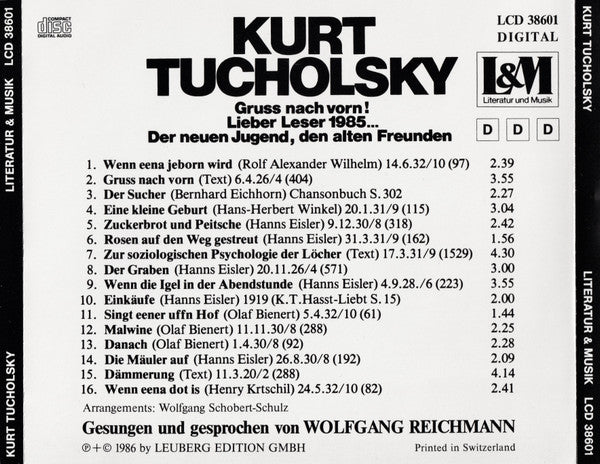 Kurt Tucholsky, Wolfgang Reichmann : Gruss Nach Vorn! Lieber Leser 1985... Der Neuen Jugend, Den Alten Freunden (CD)