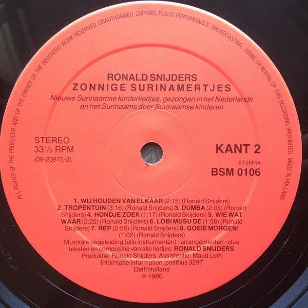 Ronald Snijders : Zonnige Surinamertjes (LP, Album)