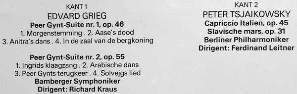 Edvard Grieg / Pyotr Ilyich Tchaikovsky : 2 Peer Gynt Suites / Capriccio Italien / Slavische Mars (LP, Comp, Gat)