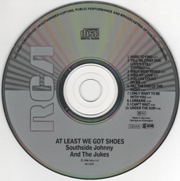 Southside Johnny & The Asbury Jukes : At Least We Got Shoes (CD, Album)