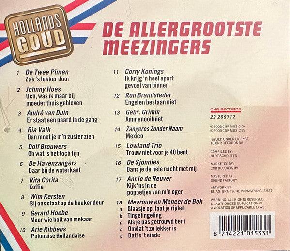 Various : De Allergrootste Meezingers (CD, Comp)