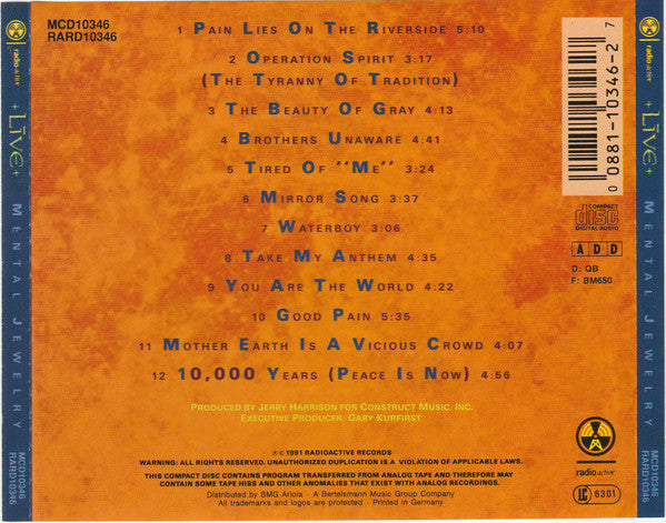 Live : Mental Jewelry (CD, Album, RE)