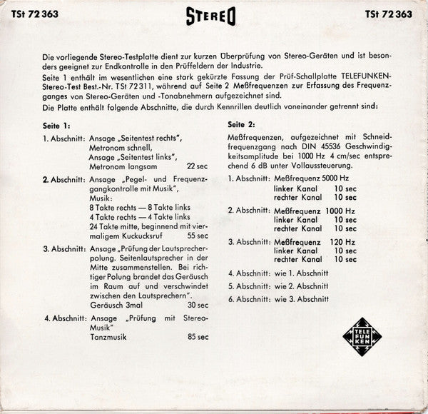 No Artist : Telefunken-Stereo-Test (Industriefassung) (7")