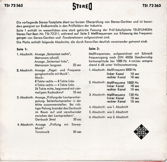 No Artist : Telefunken-Stereo-Test (Industriefassung) (7")