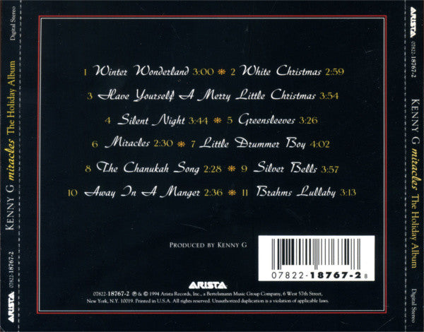 Kenny G (2) : Miracles - The Holiday Album (CD, Album)