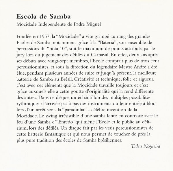 G.R.E.S. Mocidade Independente De Padre Miguel & Drums Society : Brazil Percussions - Batucada (CD, Album)
