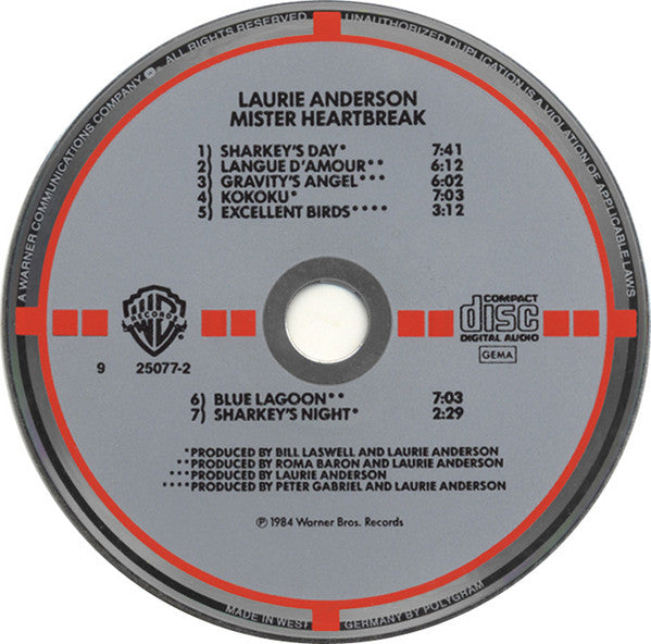 Laurie Anderson : Mister Heartbreak (CD, Album, Tar)