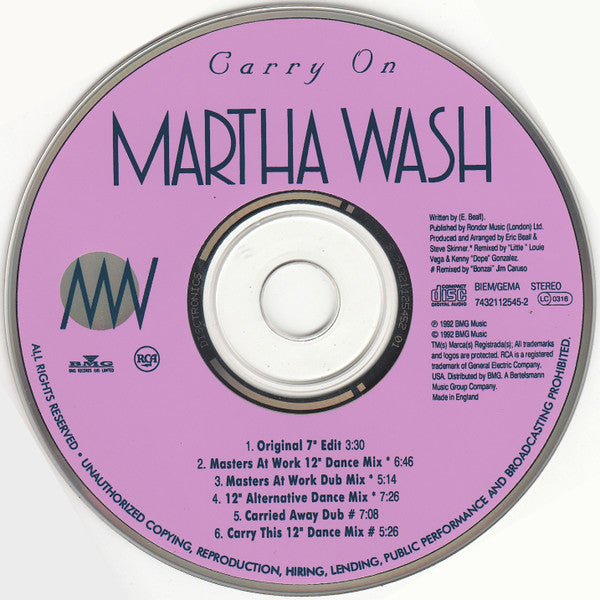 Martha Wash : Carry On (CD, Single)