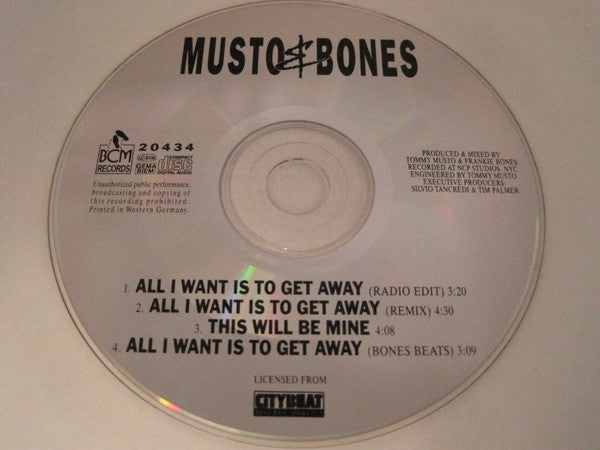 Musto & Bones : All I Want Is To Get Away (CD, Maxi)