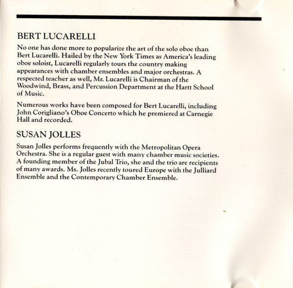 Claude Debussy / Bert Lucarelli / Susan Jolles : Music For Oboe And Harp (CD, Album)