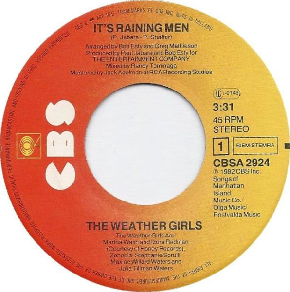 The Weather Girls : It's Raining Men! (7", Single)