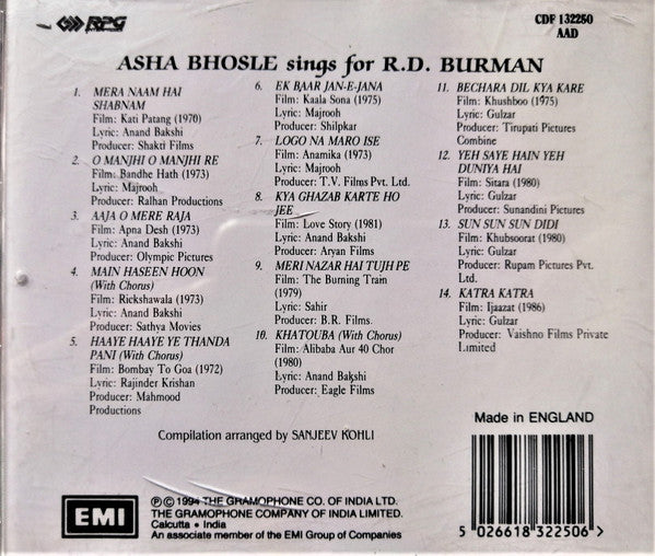 Asha Bhosle : Asha Bhosle Sings For R.D. Burman (CD, Comp)