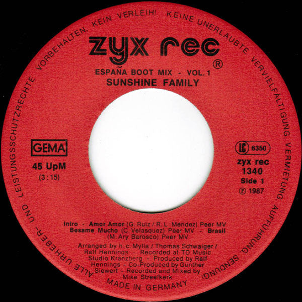 Sunshine Family : España Boot Mix Vol. 1 (7", Single)