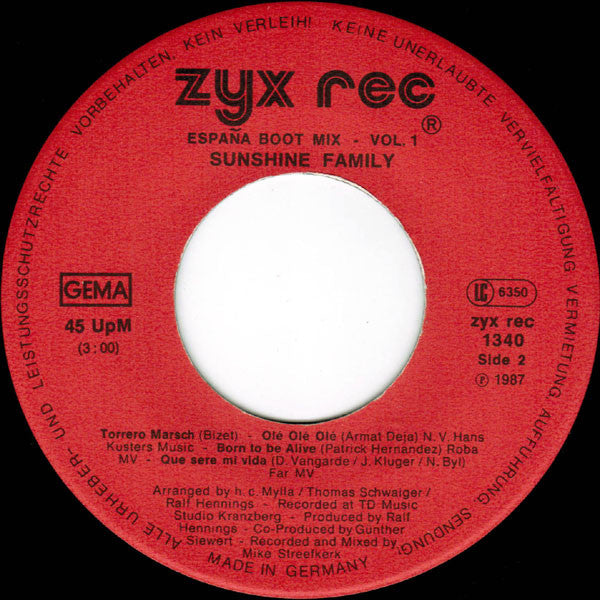 Sunshine Family : España Boot Mix Vol. 1 (7", Single)