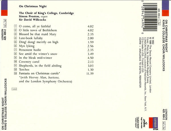 The King's College Choir Of Cambridge, David Willcocks : On Christmas Night (CD, Album, RM, ADR)