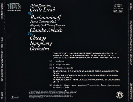 Cecile Licad, Sergei Vasilyevich Rachmaninoff, Claudio Abbado, Chicago Symphony Orchestra : Piano Concerto No. 2 / Rhapsody On A Theme Of Paganini (CD)