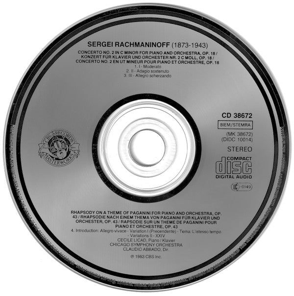 Cecile Licad, Sergei Vasilyevich Rachmaninoff, Claudio Abbado, Chicago Symphony Orchestra : Piano Concerto No. 2 / Rhapsody On A Theme Of Paganini (CD)