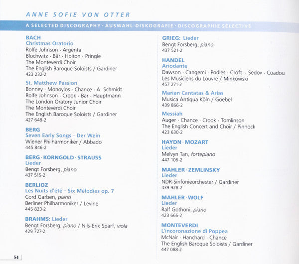 Anne Sofie Von Otter : The Artist's Album (CD, Album, Comp, RE)