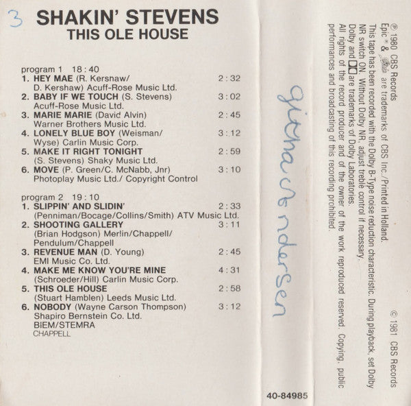 Shakin' Stevens : This Ole House (Cass, Album, Smo)