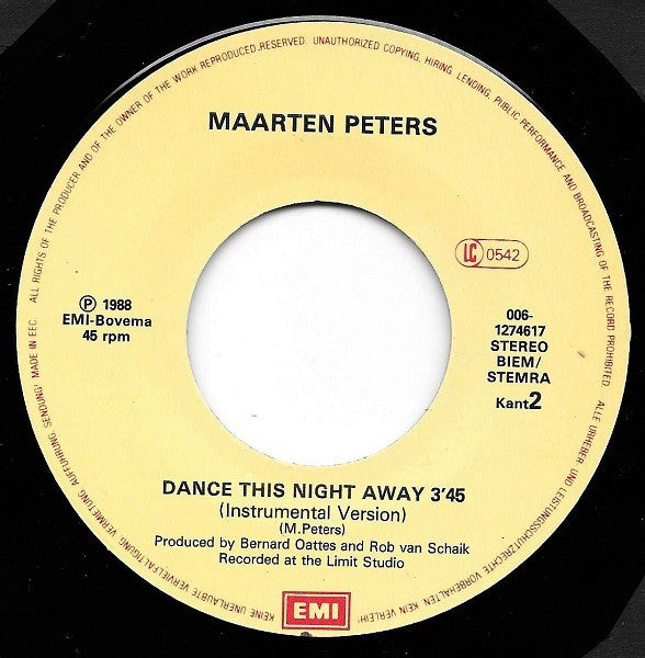 Maarten Peters : Dance This Night Away (7", Single)